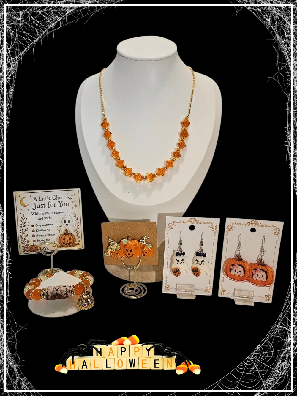 🎃 Halloween Jewelry Collection - Ghosts & Pumpkins-Gold Tone Orange